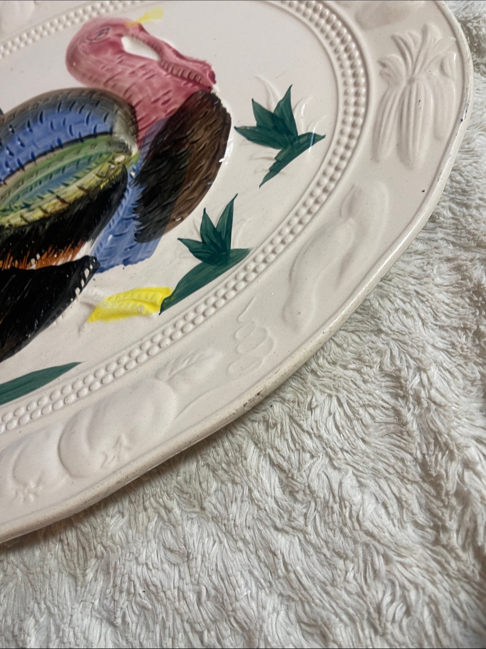 Vintage hand, painted Turkey Ceramic Platter - Cream Base with Multicolor - Picture 5 of 6